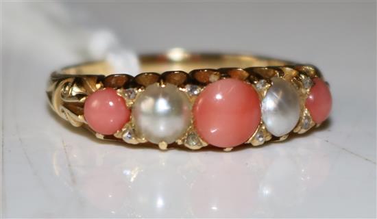 Coral and split pearl ring